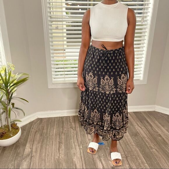 Lauren Ralph Lauren Floral Maxi Fare Skirt Paisley Elastic Waist Cotton Sz.MP - Picture 3 of 16